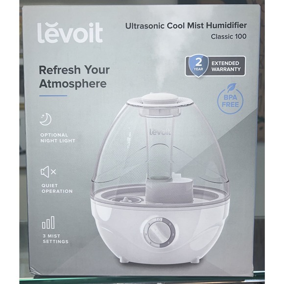 Levoit Classic 100 Ultrasonic Cool Mist Humidifiers 2.4L In Grey Free Shipping - Picture 2 of 5